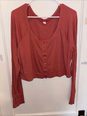 Old Navy Rust Button-Front Scoop Sweatshirt
